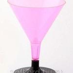 фото Бокал для мартини 100 мл розовый кристалл на съемной черной ножке ПС (6 штук / упаковка