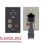 фото WAV-6H/EU(86)(G) ; цвет серый: Настенная панель-переходник HDMI (розетка-розетка), VGA (розетка-розетка), стерео аудио (3,5-мм розетка-розетка) и 3xRCA (розетка-розетка)