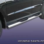 фото Slitkoff Защита порогов d76 с проступями Hyundai Santa Fe 2010