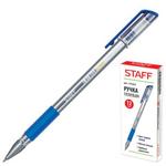 фото Ручка гелевая STAFF эконом, корпус прозрачный, резиновый держатель, синяя
