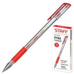 фото Ручка гелевая STAFF эконом, корпус прозрачный, резиновый держатель, красная