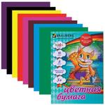 фото Цветная бумага, А4, офсет, 16 листов, 8 цветов, BRAUBERG (БРАУБЕРГ) "Kids series", "Кот-рыболов", 200х275 мм
