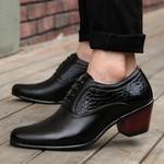 фото Высокая мужская обувь высокий 6cm бизнес подходит для Англии корейской версии остроконечное кожаная обувь Мужская повседневная обувь Свадебная обувь волна