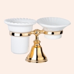 фото TW Harmony 141, настольный держатель с мыльницей и стаканом, керамика (бел), цвет: золото
