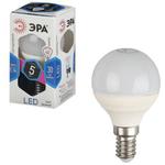 фото Лампа светодиодная ЭРА, 5 (40) Вт, цоколь E14, шар, холодный белый свет, 30000 ч., LED smdP45-5w-840-E14