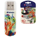 фото Флэш-диск 16 GB, VERBATIM Mini Tattoo Edition Phoenix, USB 2.0, белый с рисунком
