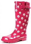 фото Townforst Women's Rubber Puddle Rain Boot Midcalf Waterproof Wellies Flat Pink Footprint