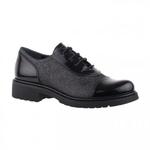 фото LORIBLU Черные туфли из кожи на шнуровке с тканевой вставкой от бренда Loriblu