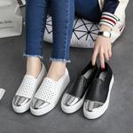 фото Летние туфли с платформы педали корейской версии полых белый холст обувь женщин ленивый Лок Фу Обувь повседневная обувь женская обувь