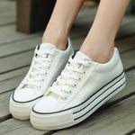 фото -Осенью 2015 года летом Корейский низкий белый холст обувь женщины с плоским дном, толстой подошве платформа студент Обувь Белый Обувь