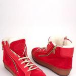фото Joyks Красные кожаные сникеры на шнуровке и молнии на белом мутоне JOYKS