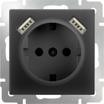 фото Розетка с заземлением, шторками и USBх2 (черный матовый) WL08-SKGS-USBx2-IP20|a033477 WERKEL