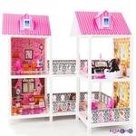 Фото №3 2-этажный кукольный дом (угловой) с 4 комнатами, мебелью и 2 куклами в наборе (PPCD116-03)