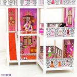 Фото №4 3-этажный кукольный дом (угловой) с 6 комнатами, мебелью, 3 куклами и велосипедом в наборе (PPCD116-07)