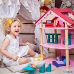 Фото №6 Трехэтажный домик для куклы "Роза Хутор" с 14 предметами мебели (PD215)