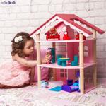 Фото №5 Трехэтажный домик для куклы "Роза Хутор" с 14 предметами мебели (PD215)