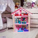 Фото №7 Трехэтажный домик для куклы "Роза Хутор" с 14 предметами мебели (PD215)
