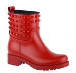 фото MENGHI SHOES Кожаные красные полусапоги с красными заклепками от бренда Menghi Shoes