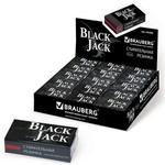 фото Резинка стирательная BRAUBERG "BlackJack" (БРАУБЕРГ "Блэк Джек"), в картонном держателе, 40х20х11 мм, трёхслойная, чёрная