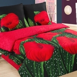 фото Комплект постельного белья сатин Красные каллы