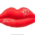 фото Подушка декоративная-губы страсть , 55х26 см вышивка, х/ф, плюш,красная